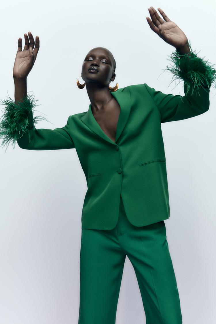 STRAIGHT BLAZER WITH FEATHERS Bottle green ZARA Spain